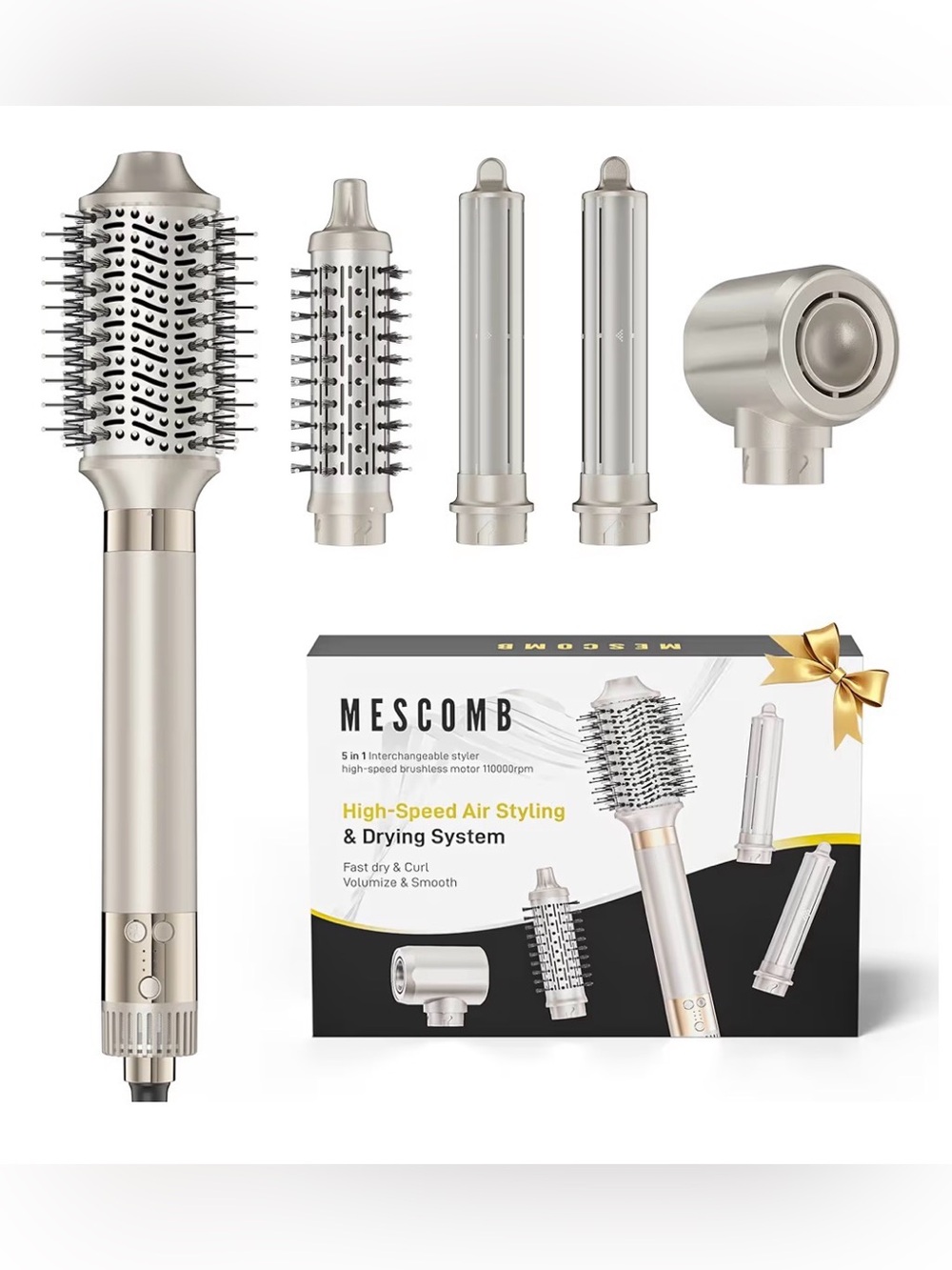MESCOMB 5-in-1 Hot Air Styler Kit– 110,000RPM Fast-Drying Dryer,Auto-WrapCurlers